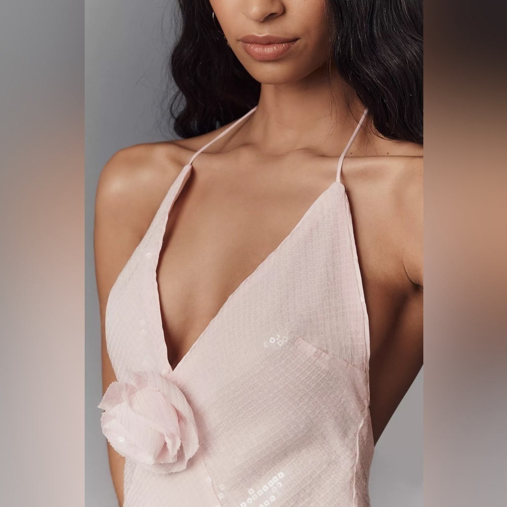 Anthropologie Bardot Aradia Sequin Halter Slip Dress Size 10 - Picture 4 of 4